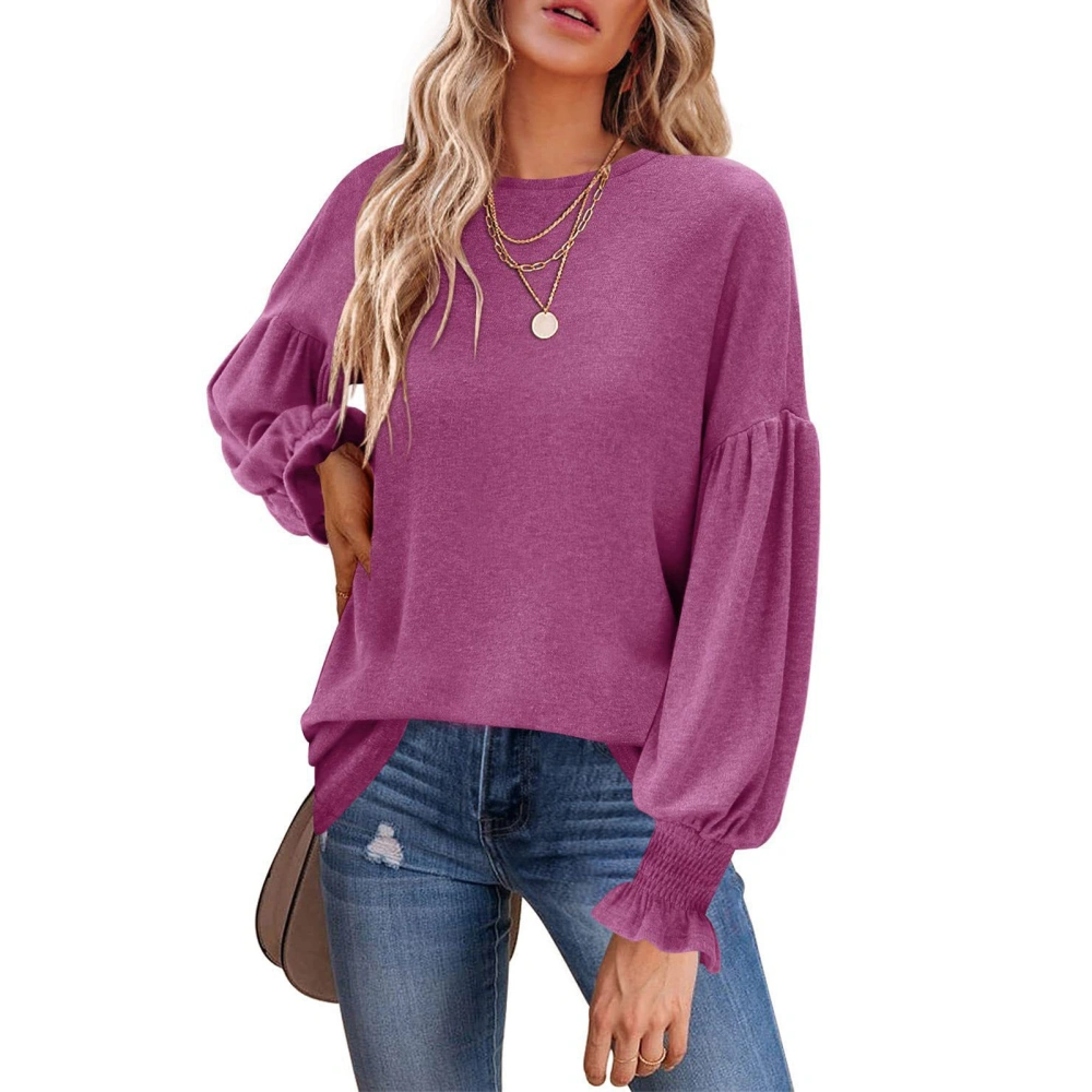 Women Long Sleeve T Shirt Crew Neck Pure Color Loose Shirt Top Blouse for Work Business Office Dating Wine Red L