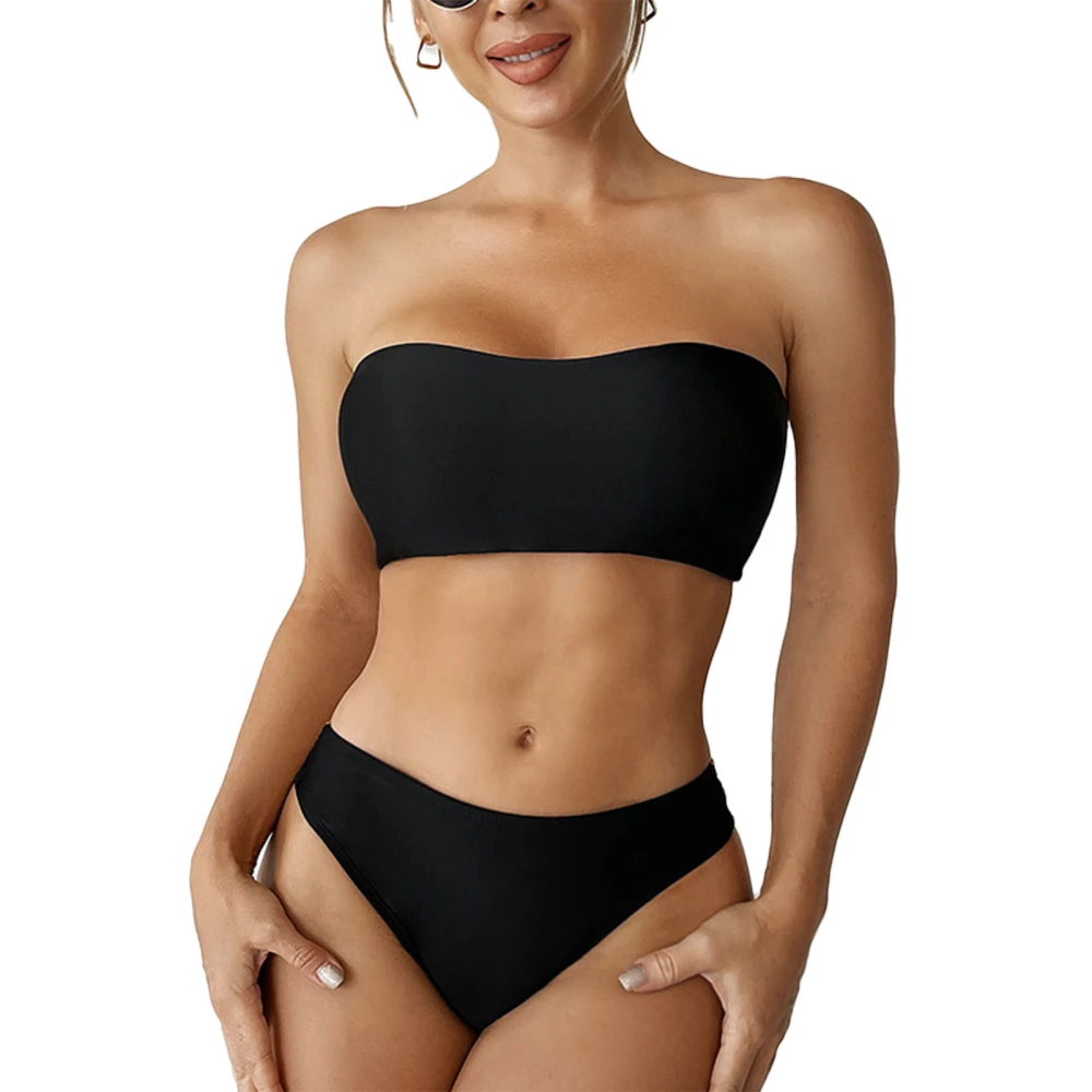 2 Pack Women Bikini Swimsuit Backless Hollow Out Straps Pure Color Bathing Suit for Summer Black XL