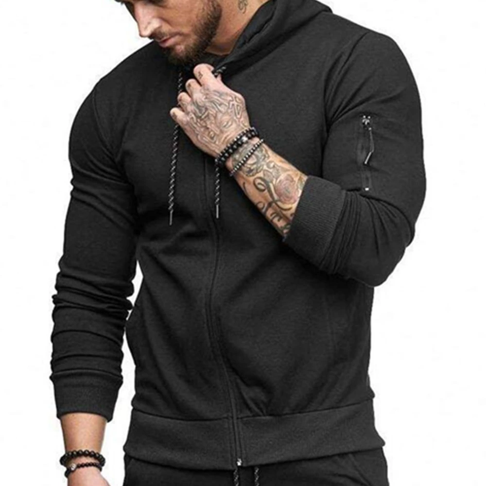 Men Full Zip Sweatshirt Casual Stylish Men Long Sleeve Sweatshirt with Large Pockets for Fitness Black XL