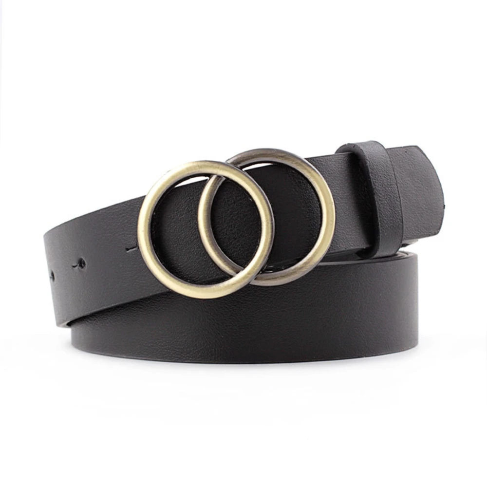 Women Belt O Rings Buckle Soft Comfortable Casual PU Leather Belt for Parties Role Playing Shopping Dating Black