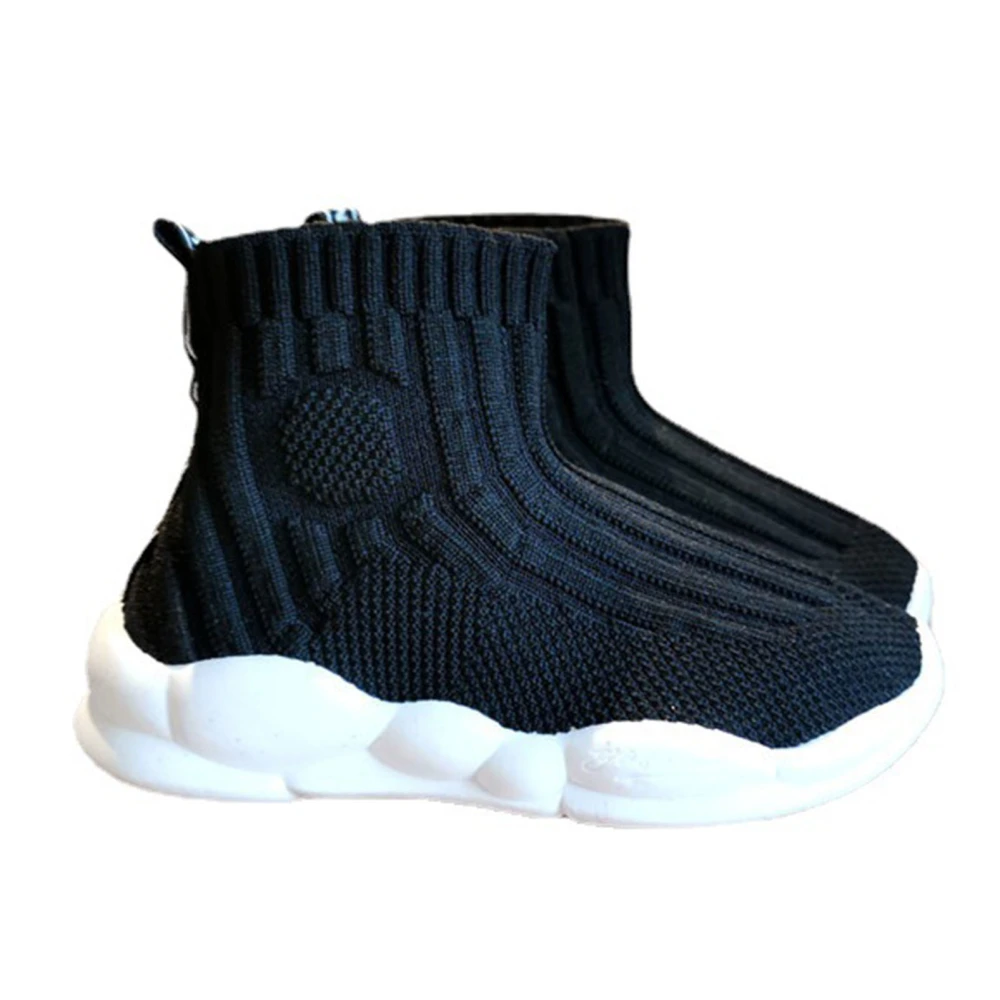 Children Knit Shoes Prevent Slipping Sole Breathable High Elasticity Casual Shoes for Kids Black 24 (14.5cm/5.7in)