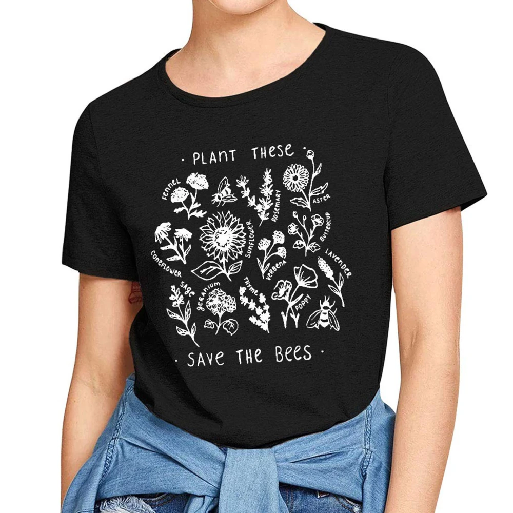 Women Crewneck Letter Floral Print Graphic T Shirt Fashionable Loose Casual Short Sleeve Tops Blouse Black XL