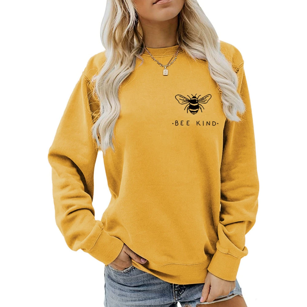 Women Long Sleeve Crewneck Sweatshirt Loose Casual Fashionable Letter Print Pullover Tops for Holiday Yellow XL