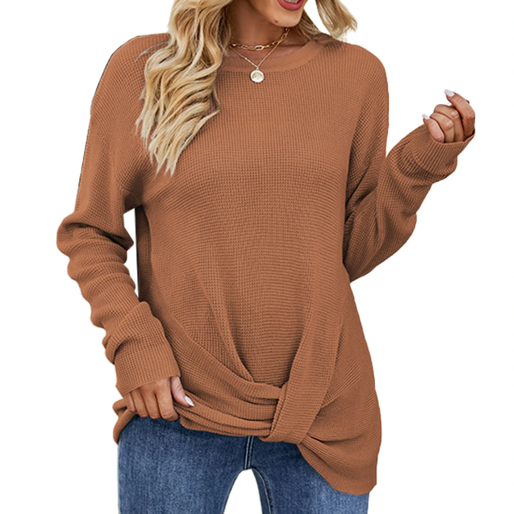 Women Long Sleeve Crewneck Sweater Autumn Winter Stylish Casual Hem Kink Design Women Long Sleeve Crew Neck Pullovers Rusty Red XL