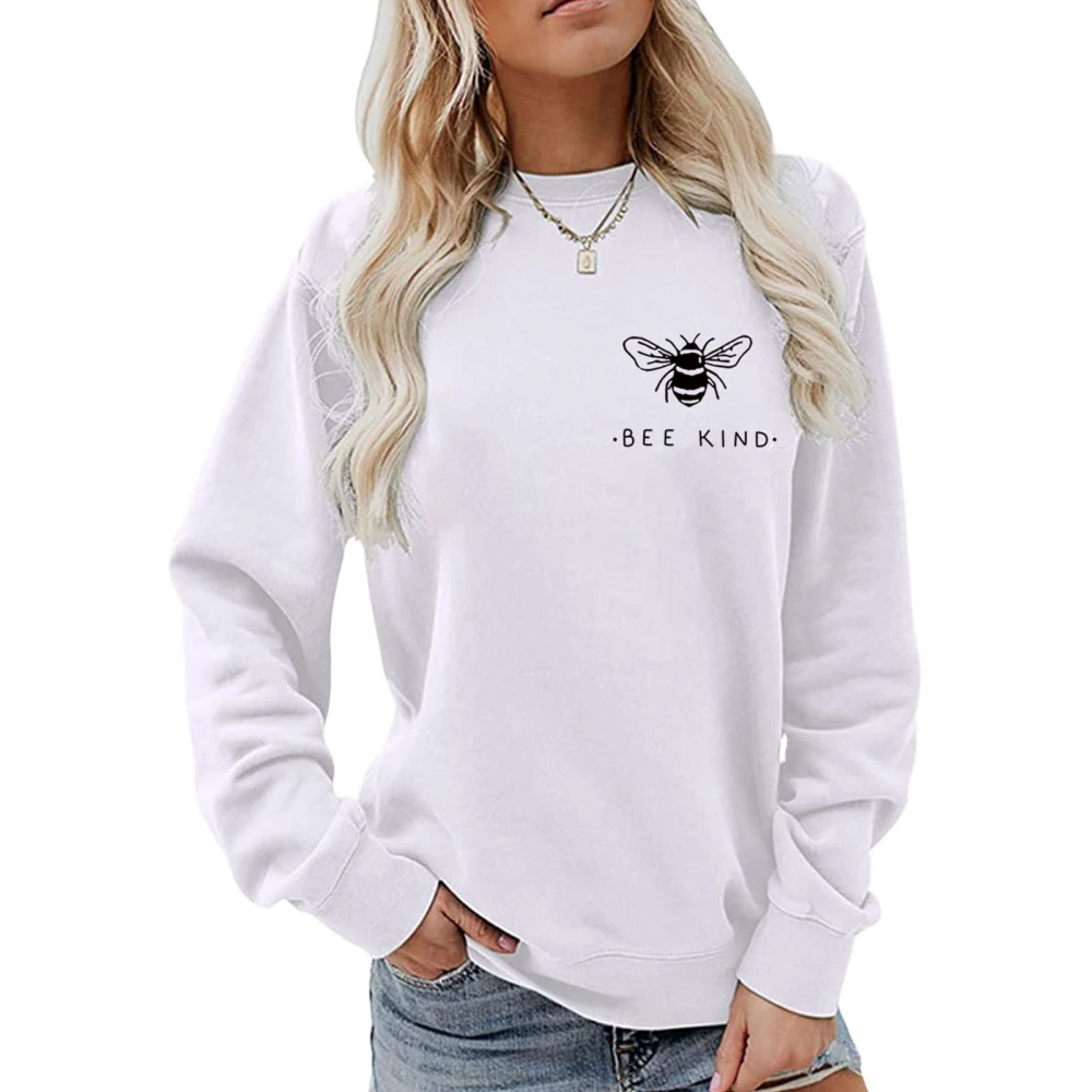 Women Long Sleeve Crewneck Sweatshirt Loose Casual Fashionable Letter Print Pullover Tops for Holiday White XXL