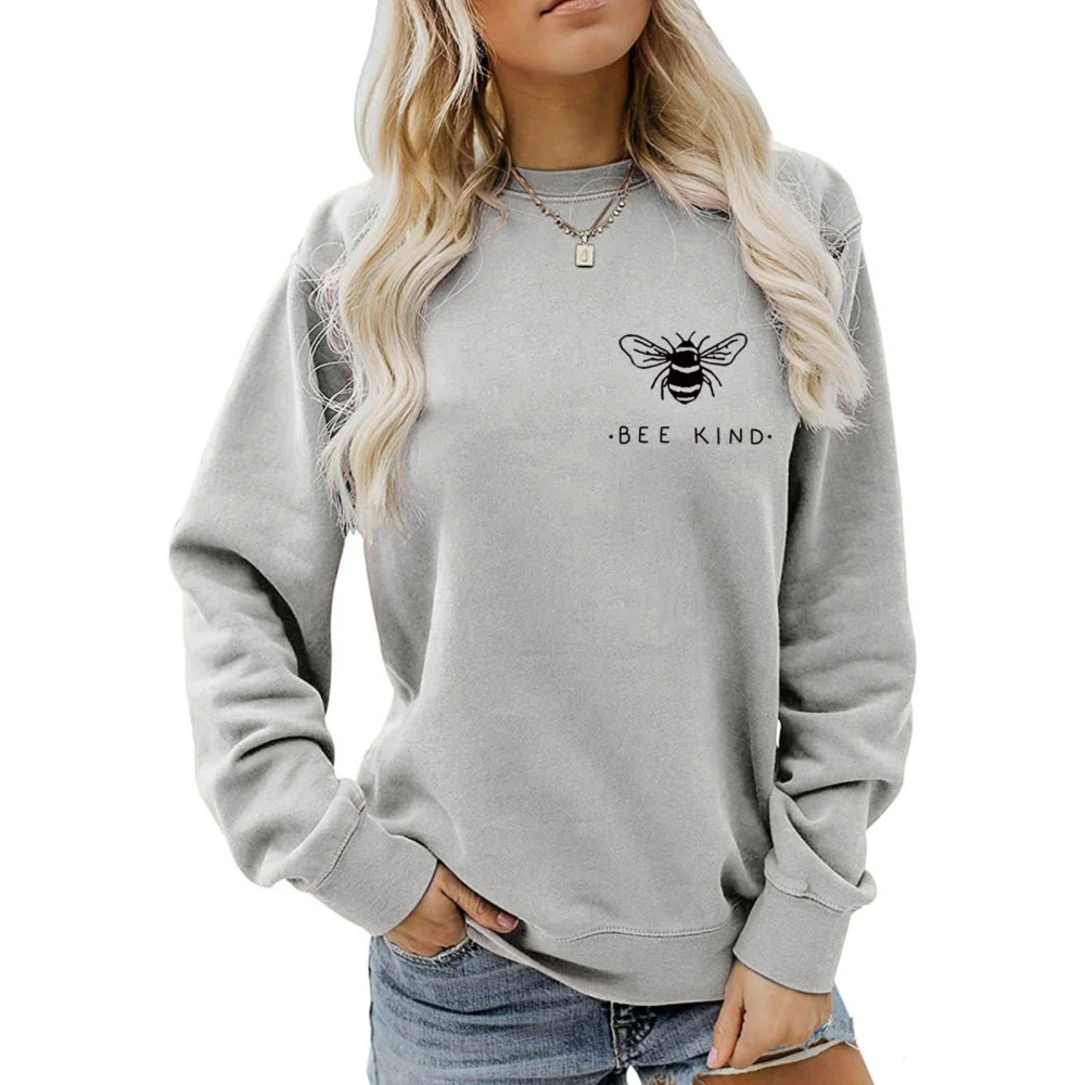 Women Long Sleeve Crewneck Sweatshirt Loose Casual Fashionable Letter Print Pullover Tops for Holiday Grey M