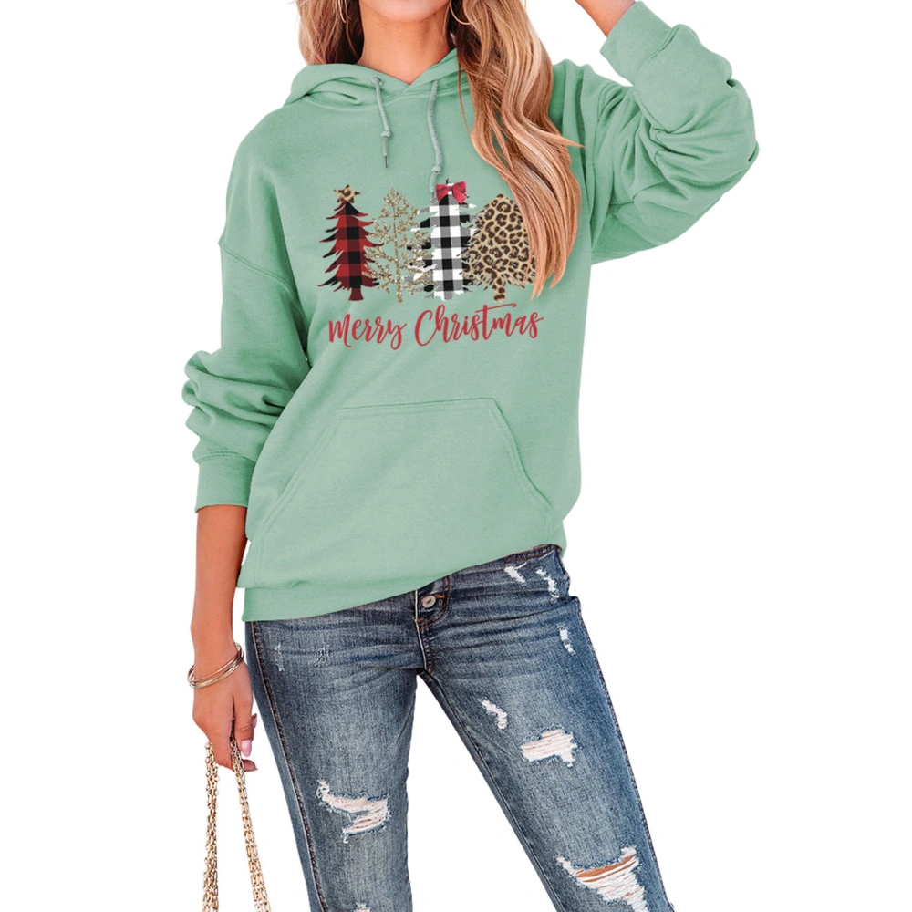 Christmas Hoodie Long Sleeves Tree Pattern Loose Type Comfortable Front Pocket Pullover Green L