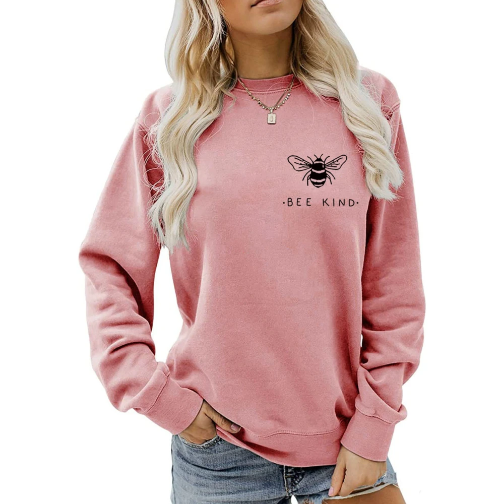 Women Long Sleeve Crewneck Sweatshirt Loose Casual Fashionable Letter Print Pullover Tops for Holiday Rose Gold L