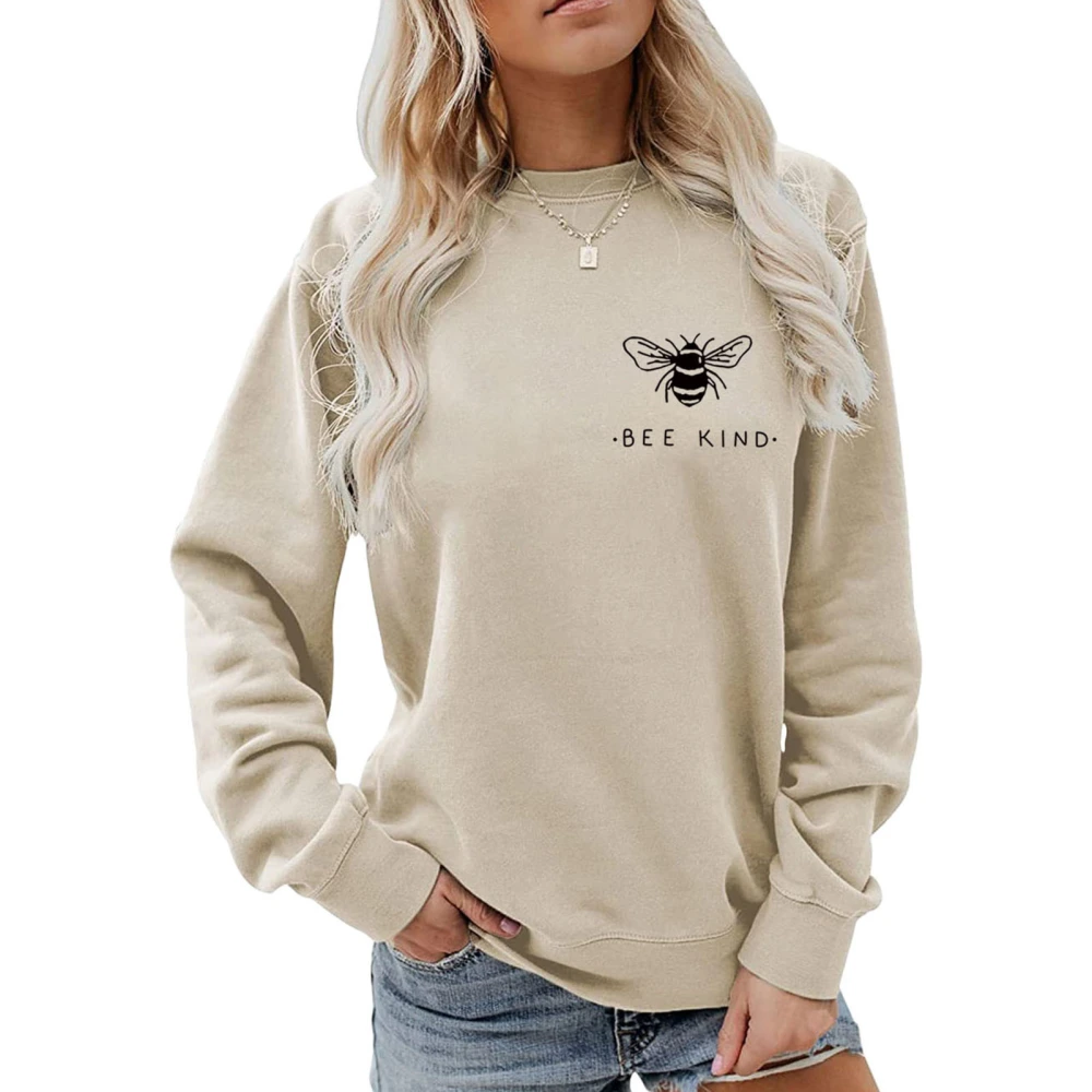 Women Long Sleeve Crewneck Sweatshirt Loose Casual Fashionable Letter Print Pullover Tops for Holiday Sand Color XL