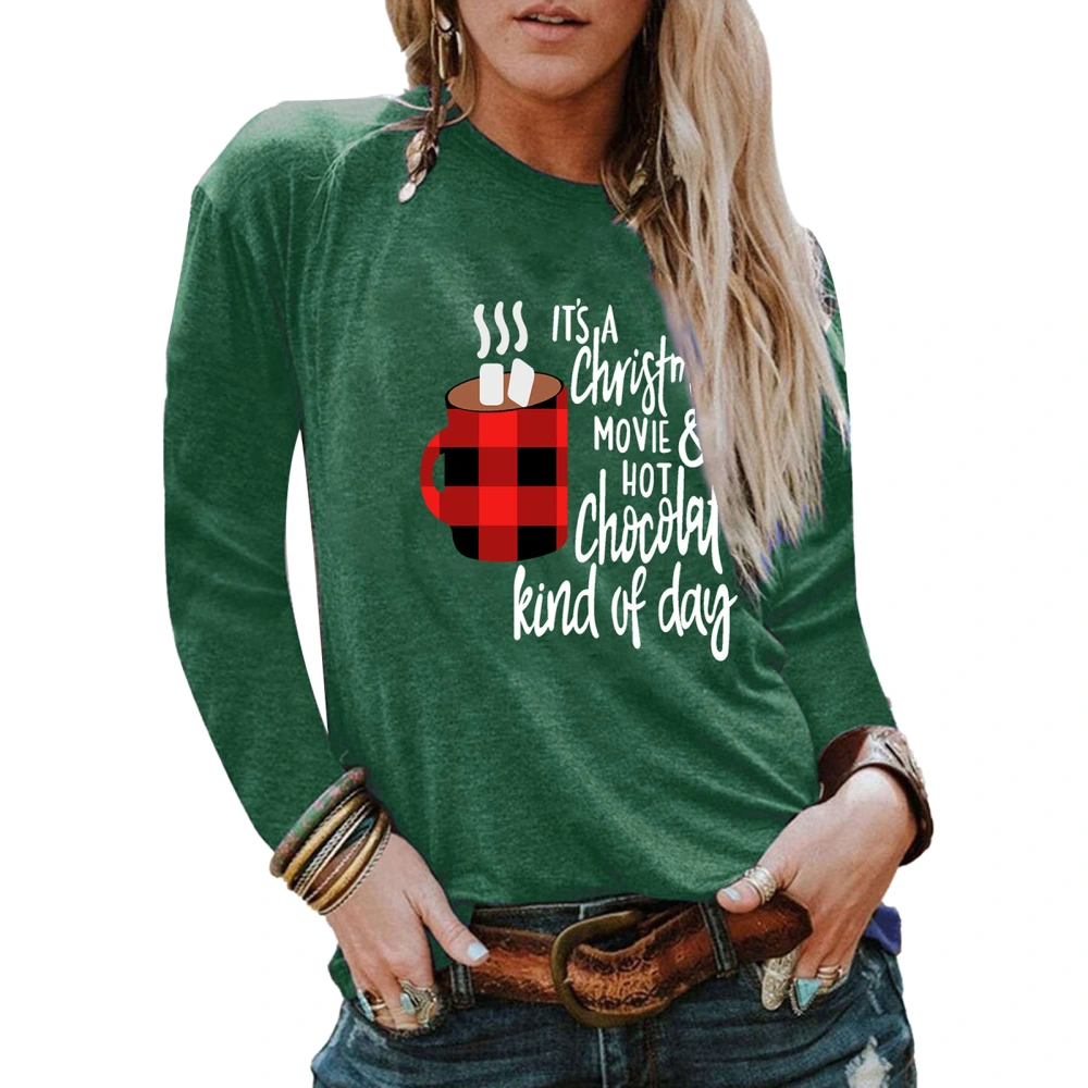 Women T Shirt Letter Printed Round Neck Long Sleeved Casual Fit Fashionable Blouse for Office Green S