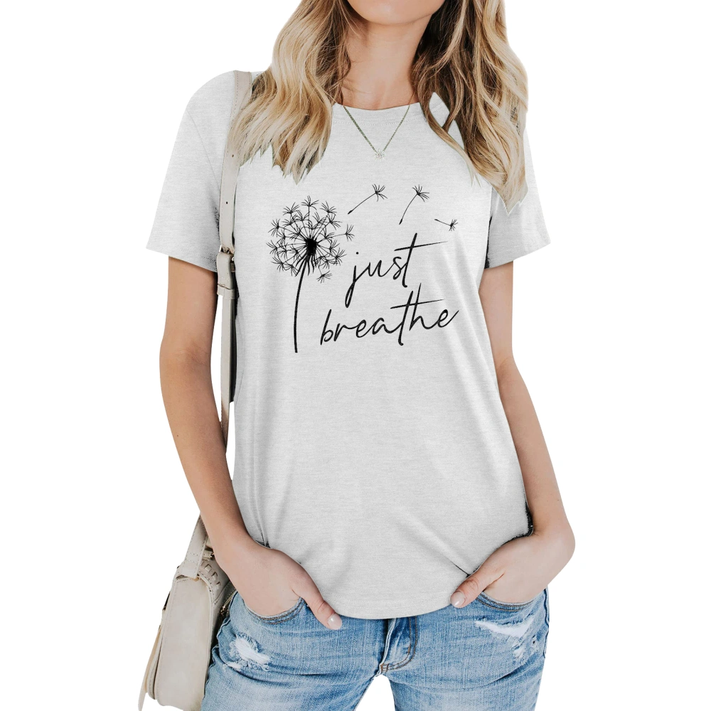 Short Sleeved Blouse Round Neck Letter Printed Fashionable Elegant Casual Short Sleeved Blouse White (Black Font) S