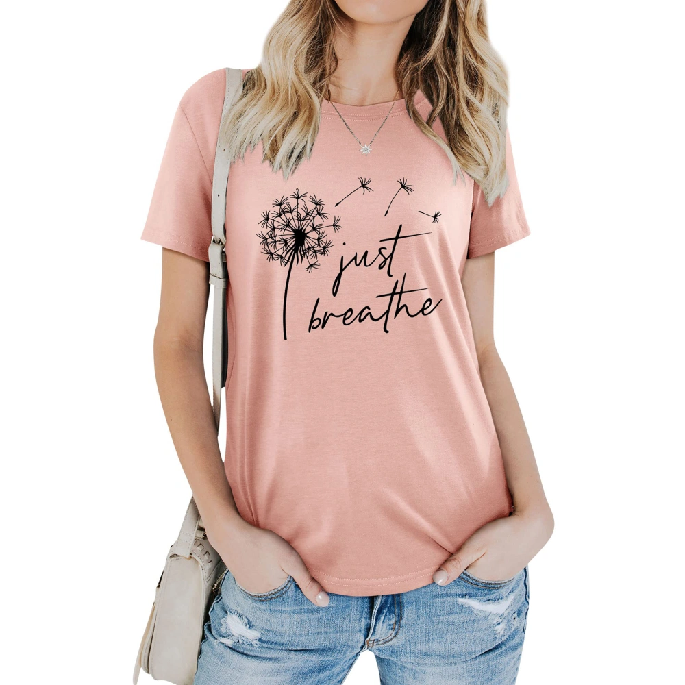 Short Sleeved Blouse Round Neck Letter Printed Fashionable Elegant Casual Short Sleeved Blouse Peachy (Black Font) S