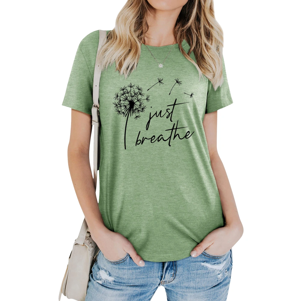 Short Sleeved Blouse Round Neck Letter Printed Fashionable Elegant Casual Short Sleeved Blouse Olive (Black Font) XXL