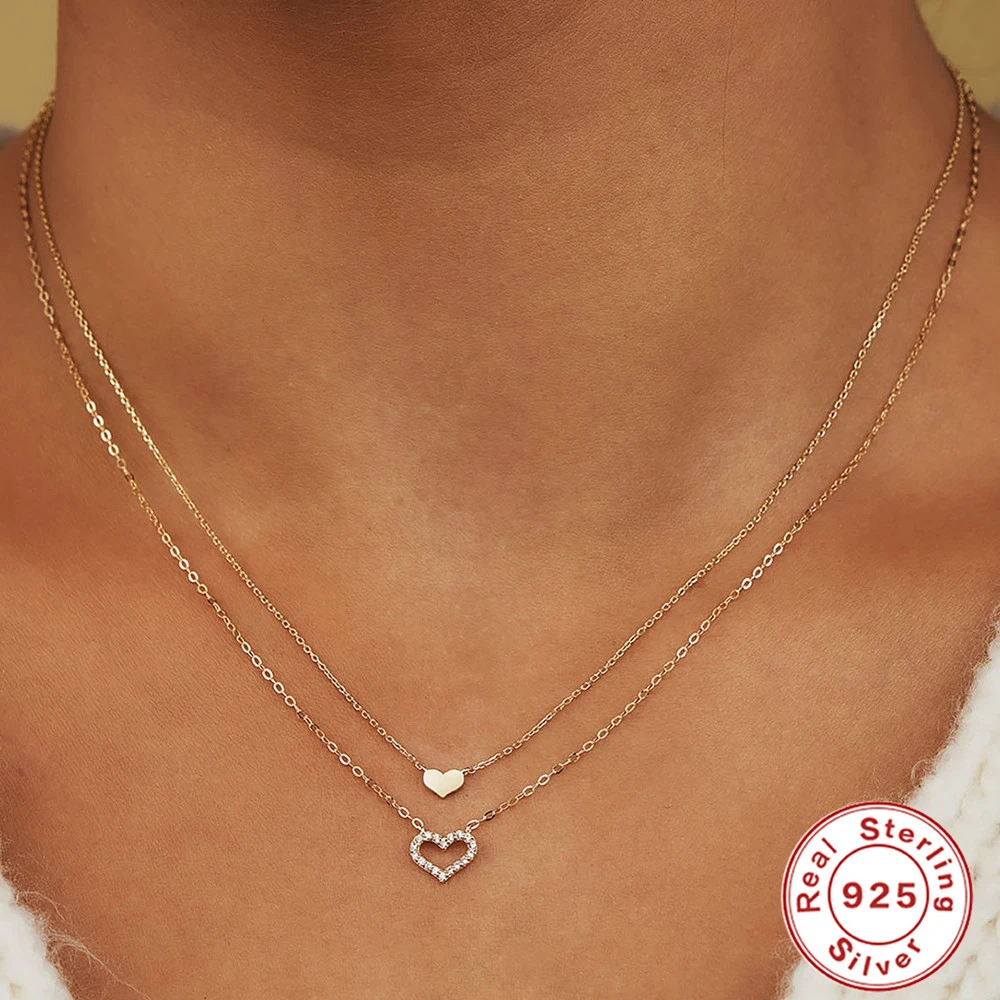 S925 Sterling Silver Ins Style Temperament Twin Hollow Heart Shape With Diamond