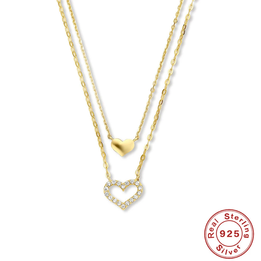 S925 Sterling Silver Ins Style Temperament Twin Hollow Heart Shape With Diamond
