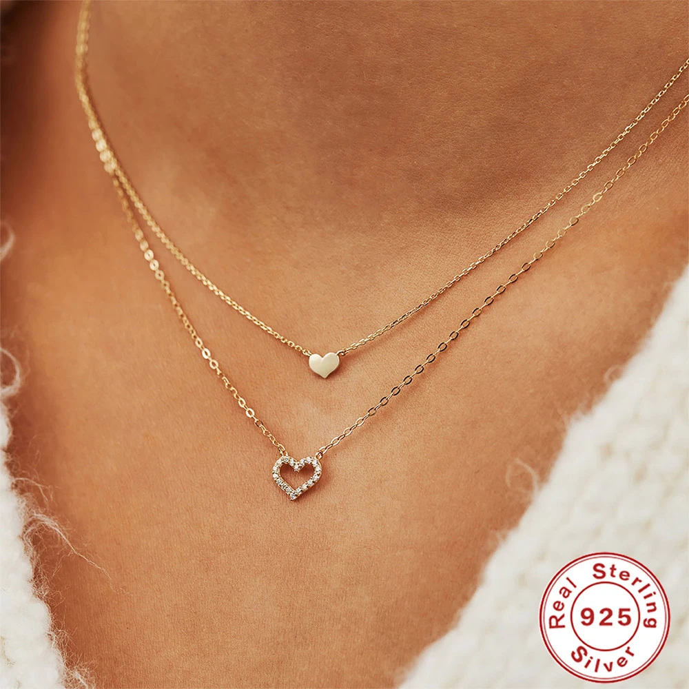 S925 Sterling Silver Ins Style Temperament Twin Hollow Heart Shape With Diamond