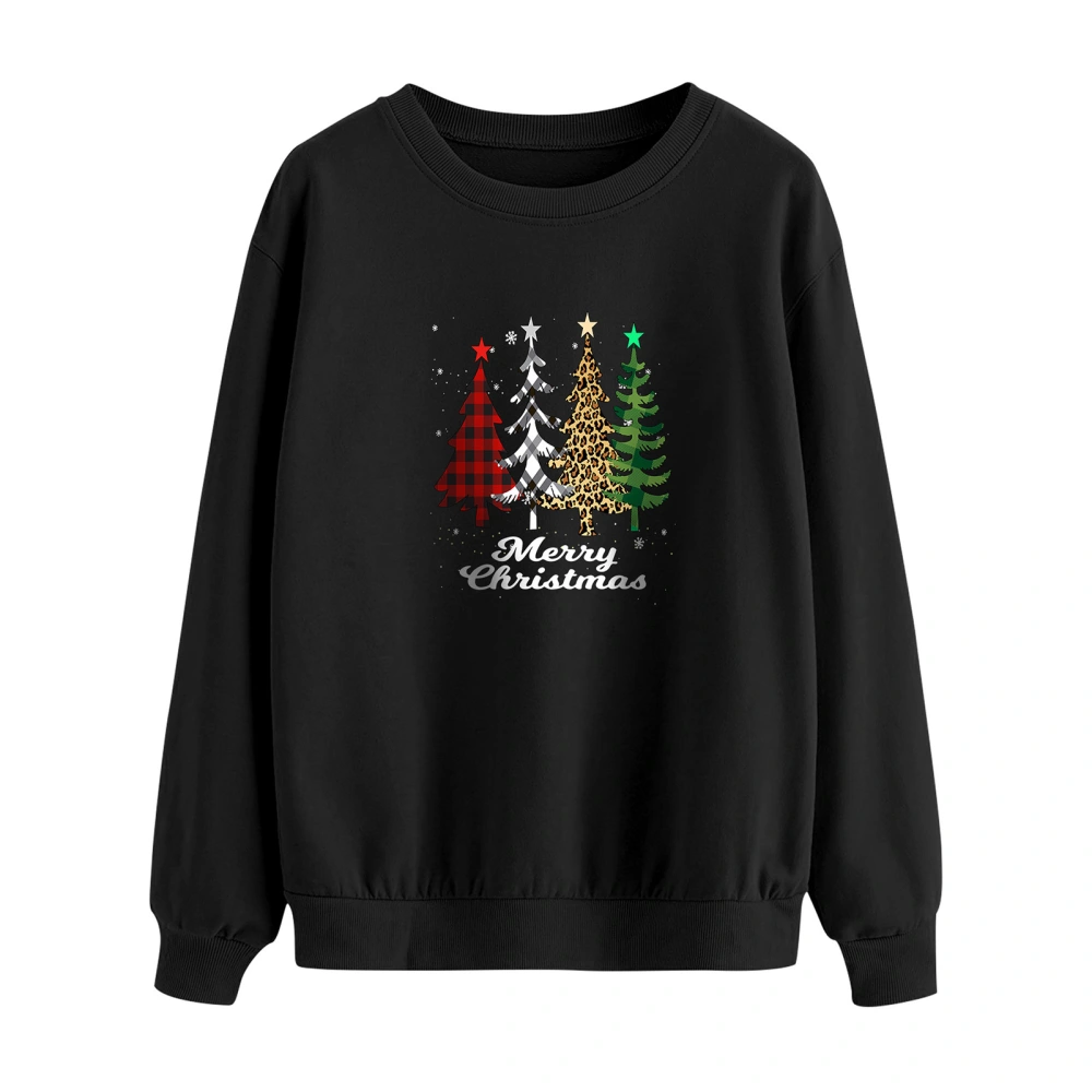 Christmas Trees Sweatshirt for Women Breathable Soft Skin Friendly Loose Crew Neck Sweatshirt for Shopping Daily Black S