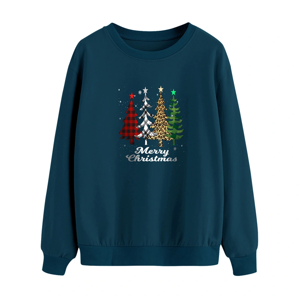 Christmas Trees Sweatshirt for Women Breathable Soft Skin Friendly Loose Crew Neck Sweatshirt for Shopping Daily Blue S