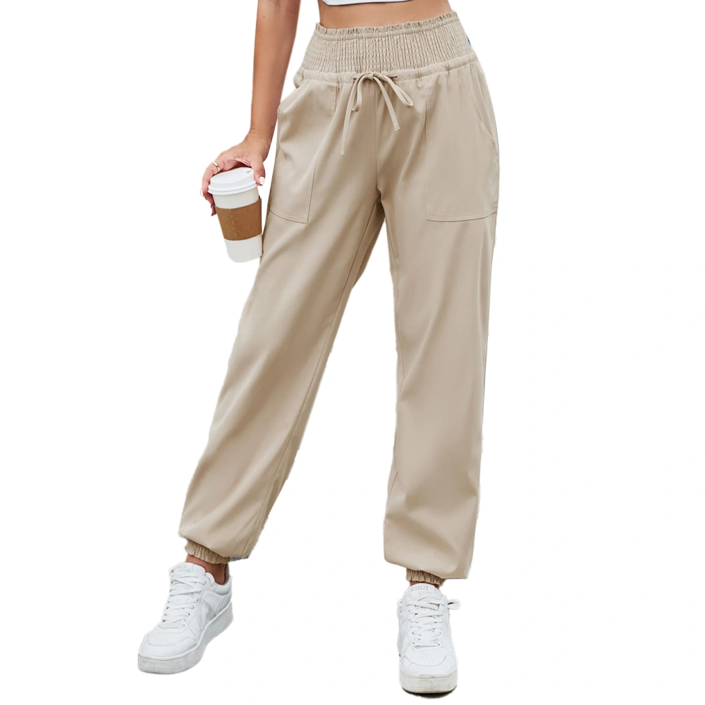 Womens Joggers High Waisted Drawstring Ankle Cuff Side Pocket Loose Women Sweatpants for Travel Holiday Office Khaki M