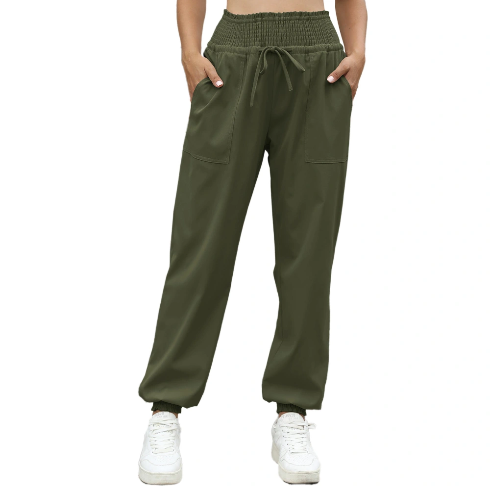 Womens Joggers High Waisted Drawstring Ankle Cuff Side Pocket Loose Women Sweatpants for Travel Holiday Office OD Green M