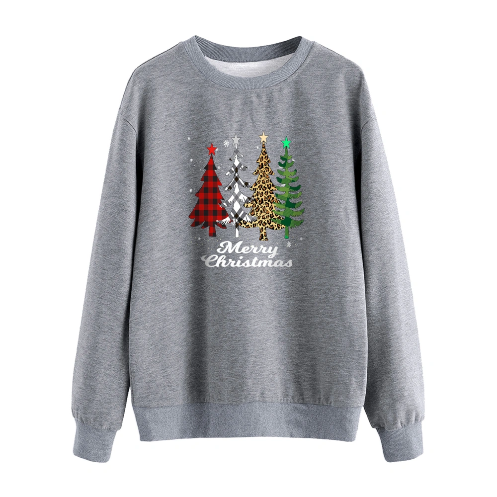 Christmas Trees Sweatshirt for Women Breathable Soft Skin Friendly Loose Crew Neck Sweatshirt for Shopping Daily Gray XXL