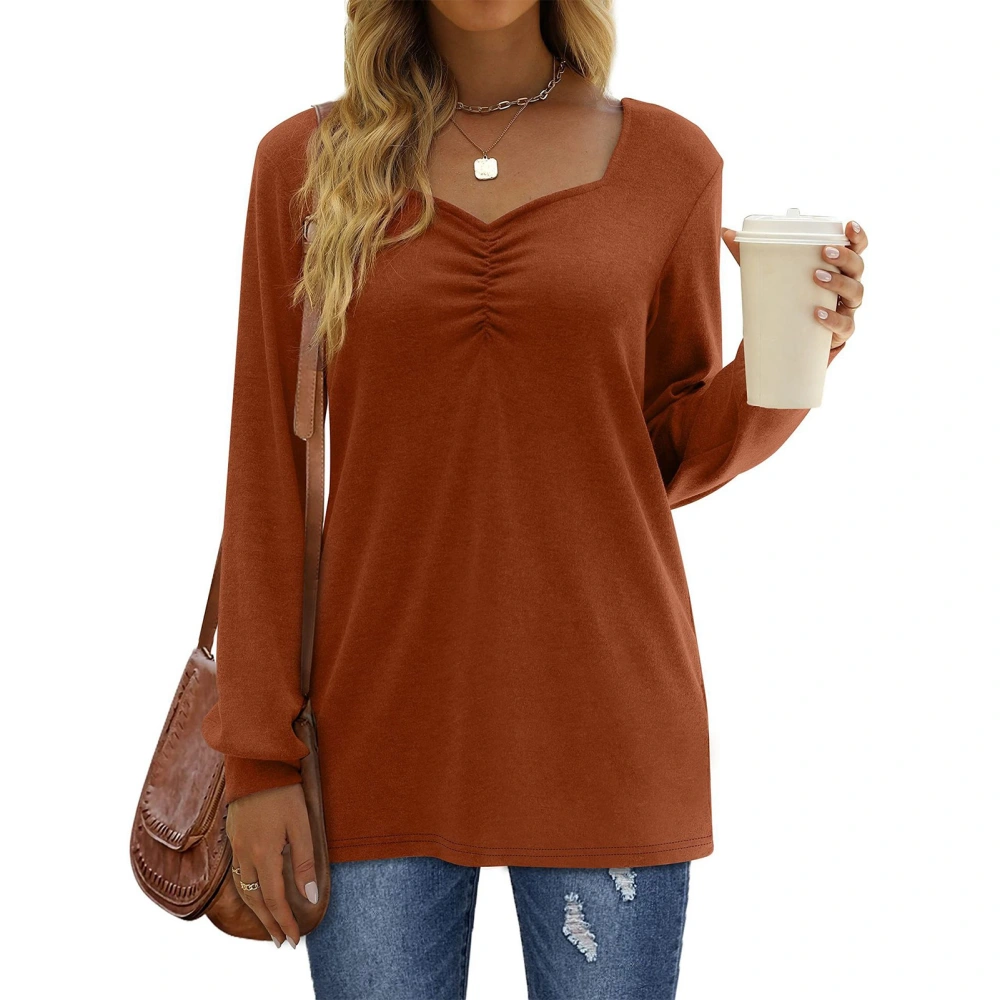 Pleated Long Sleeve Tops for Women Breathable Soft Comfortable Machine Washable Long Sleeve Tops for Daily Outdoor Orange XXL