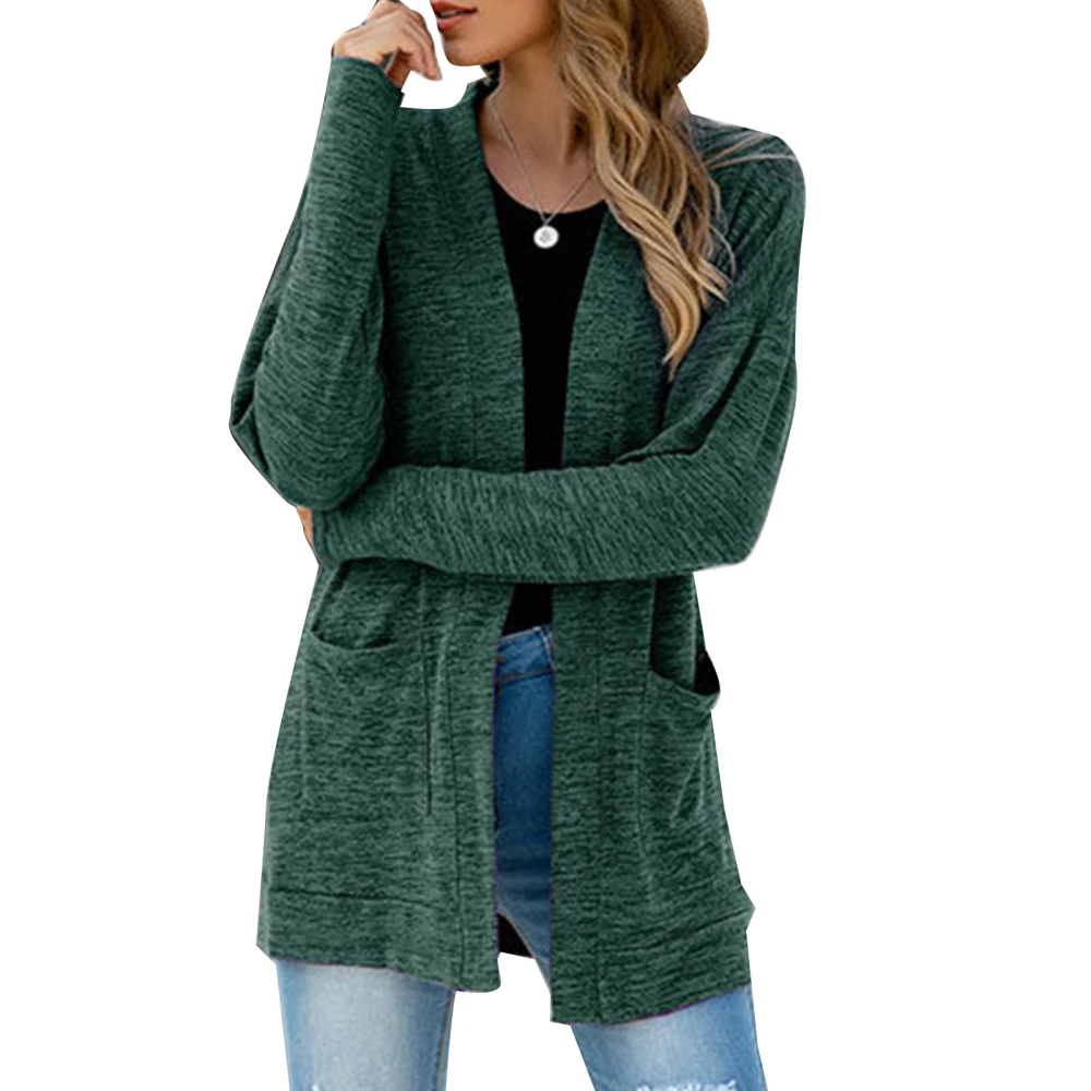 Women Pocket Open Front Top Pure Color Long Sleeve Outwear with Pockets for Autumn Winter Green S