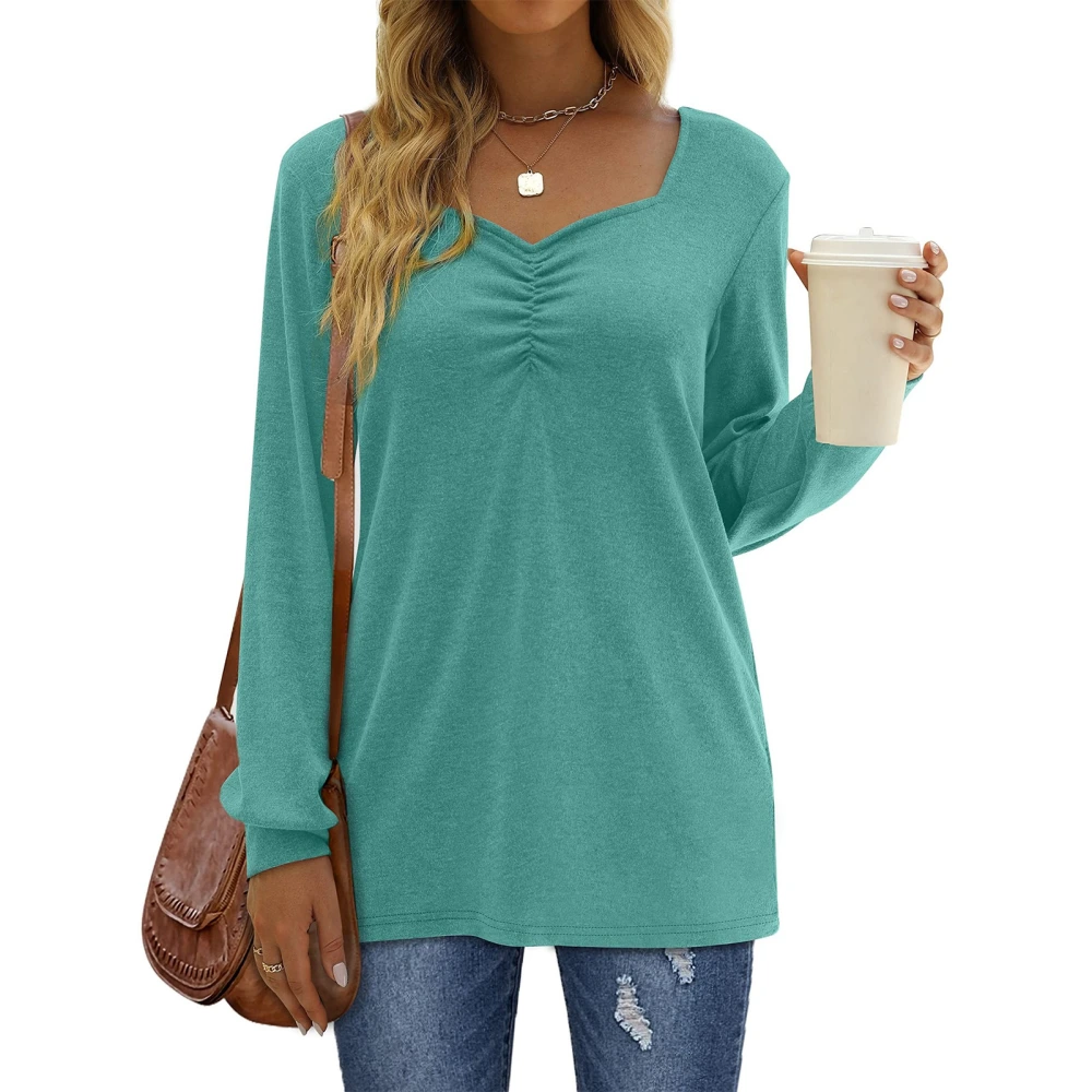 Pleated Long Sleeve Tops for Women Breathable Soft Comfortable Machine Washable Long Sleeve Tops for Daily Outdoor Dark Green XXL