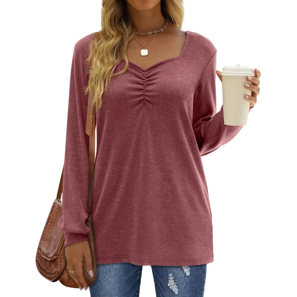 Pleated Long Sleeve Tops for Women Breathable Soft Comfortable Machine Washable Long Sleeve Tops for Daily Outdoor Fuchsia L