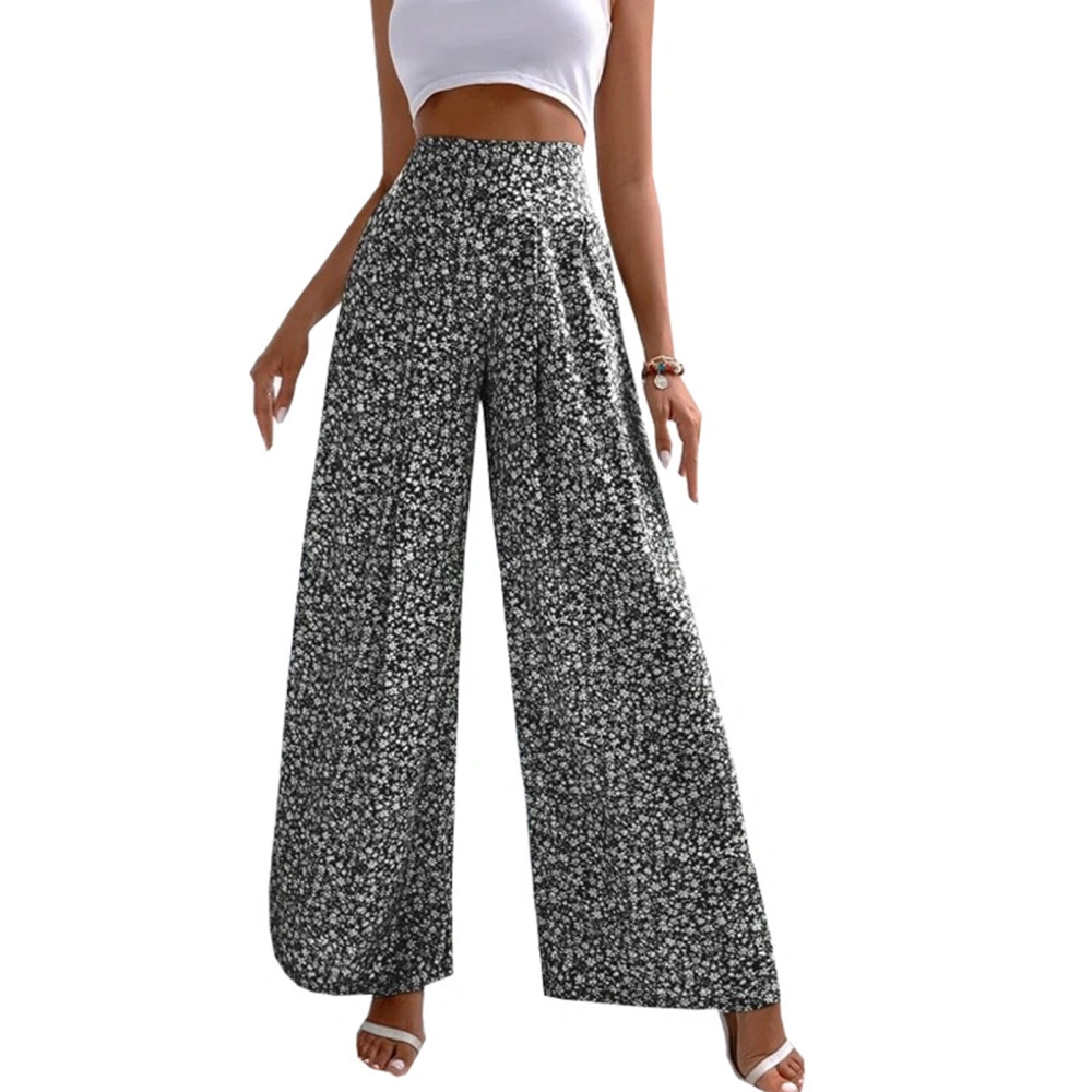 Women Long Pants Loose Casual Comfortable Fashionable Floral Printed High Waist Female Trouser Black XXL