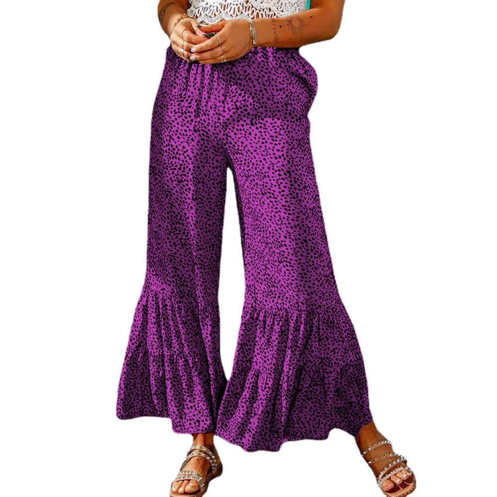 Leopard Print Flared Pants Soft Skin Friendly Breathable Fashion Vintage Pants for Women for Party Daily Wear Purple XXL