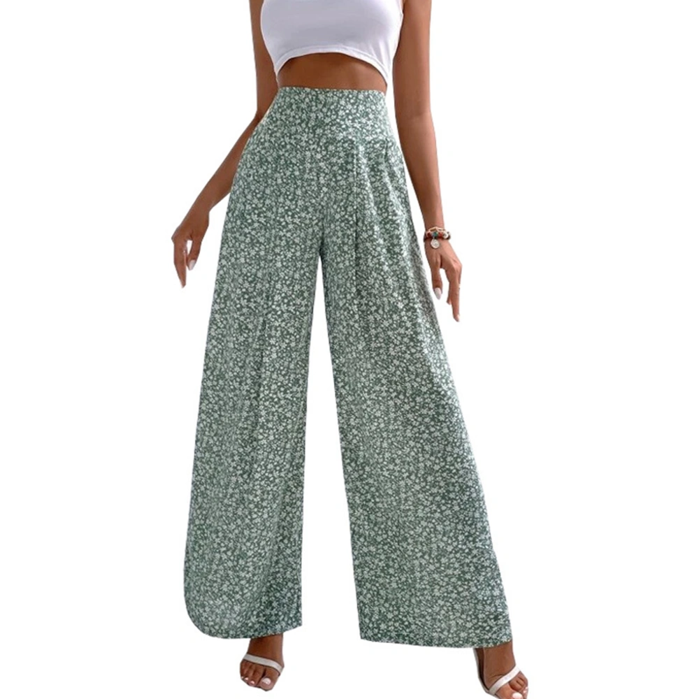 Women Long Pants Loose Casual Comfortable Fashionable Floral Printed High Waist Female Trouser Green XL