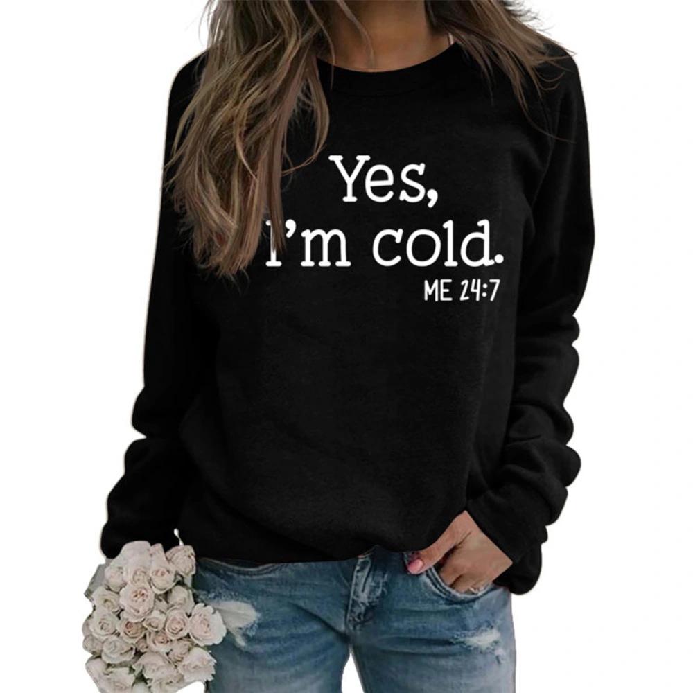 Crew Neck Sweatshirt for Women Soft Skin Friendly Breathable Printed Long Sleeve Sweatshirt for Daily Shopping Black White Font XL