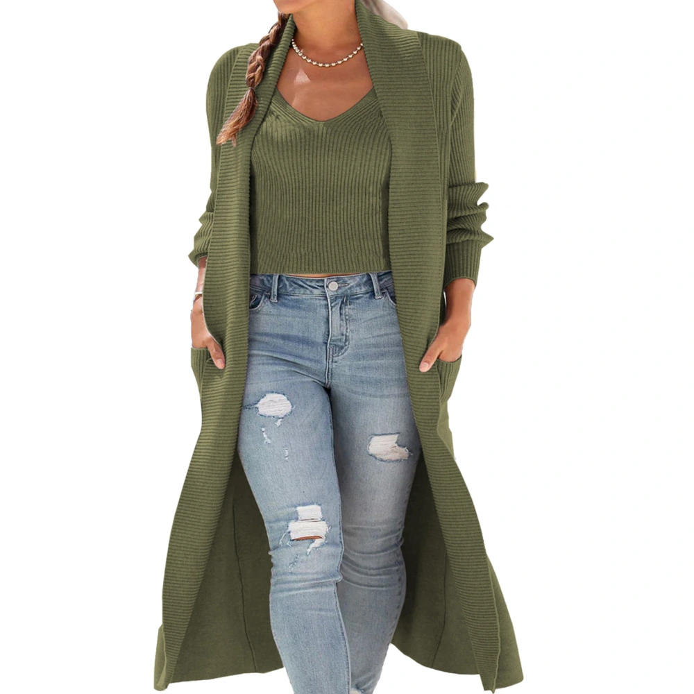 2pcs Open Front Coat Tank Top Knitted Casual Fit Open Front Coat Tank Top Loungewear for Women OD Green M