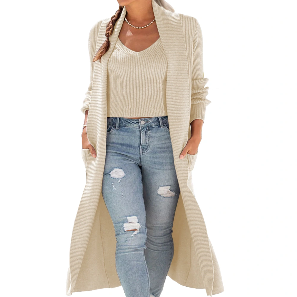 2pcs Open Front Coat Tank Top Knitted Casual Fit Open Front Coat Tank Top Loungewear for Women Beige XL