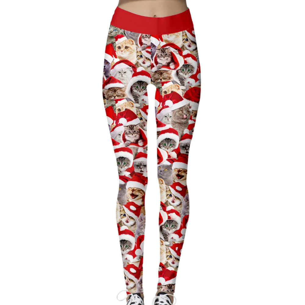 Christmas Leggings Regular Waist Tight Fit Clear Digital Printing Funny Patten Women Casual Christmas Skinny Pant BFY028 XL