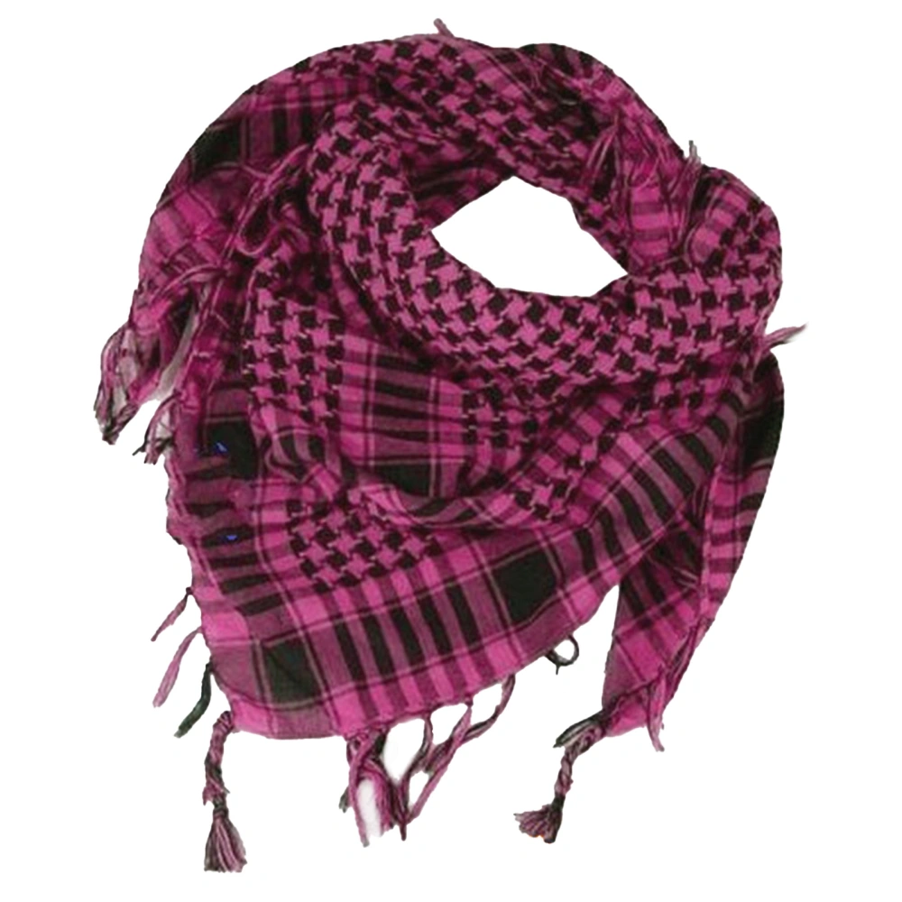 Desert Scarf Wrap Plaid Print Cotton Linen Tassels Rose Red Thicken Head Neck Scarf for Outdoor Activities