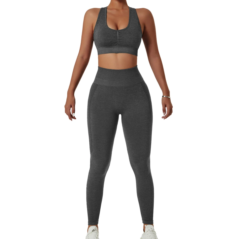 Women Workout Outfits Stylish High Waist Ribbed Seamless Breathable Women 2 Pieces Sports Set for Sports Running Dark Gray M