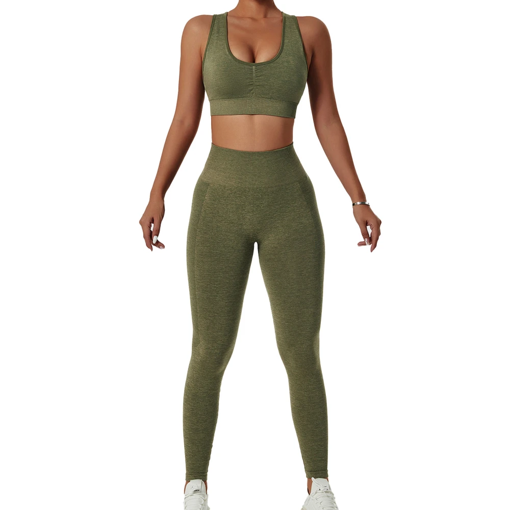 Women Workout Outfits Stylish High Waist Ribbed Seamless Breathable Women 2 Pieces Sports Set for Sports Running OD Green M