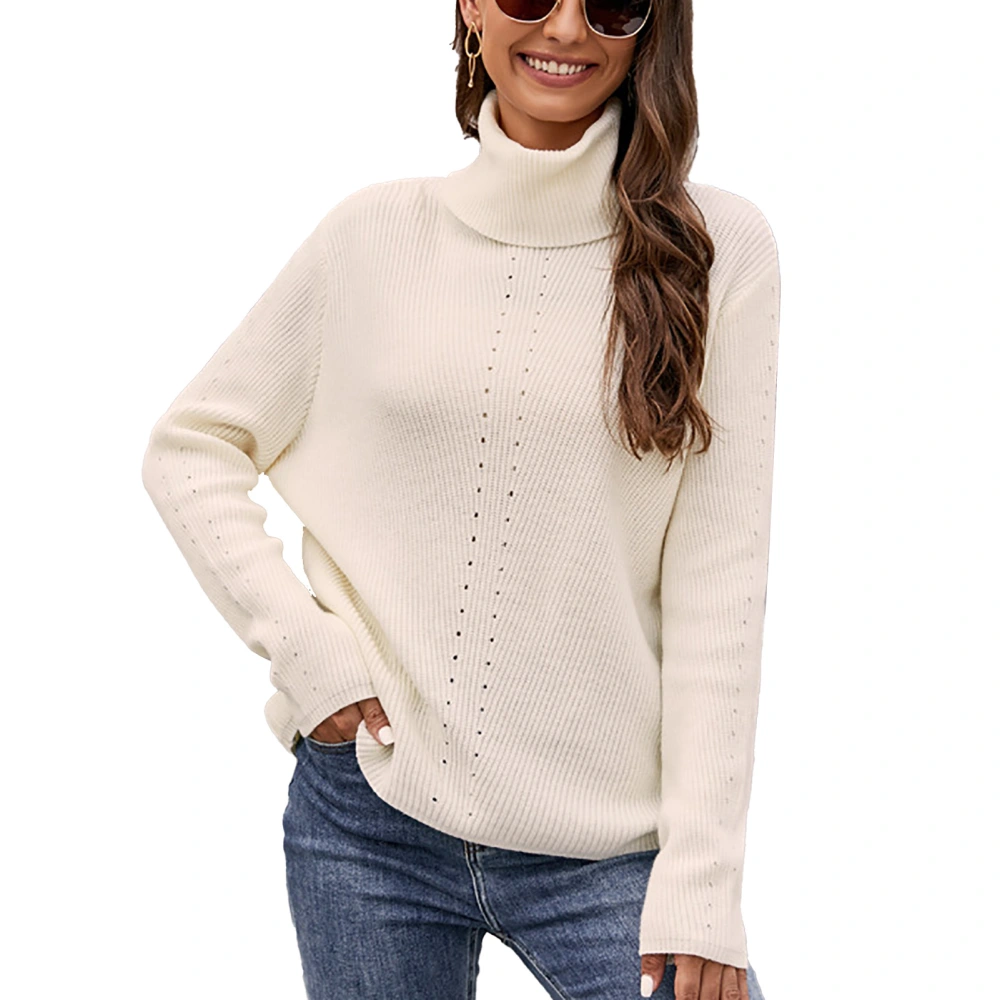 Women Turtleneck Sweater Long Sleeve Comfortable Breathable Women Tops For Vacation Date Office Shopping White L