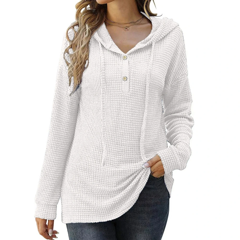 Womans Hoodies Pure Color Drawstring Dropped Shoulder Button Up Women Pullover Hoodie for Party Office Street White XL