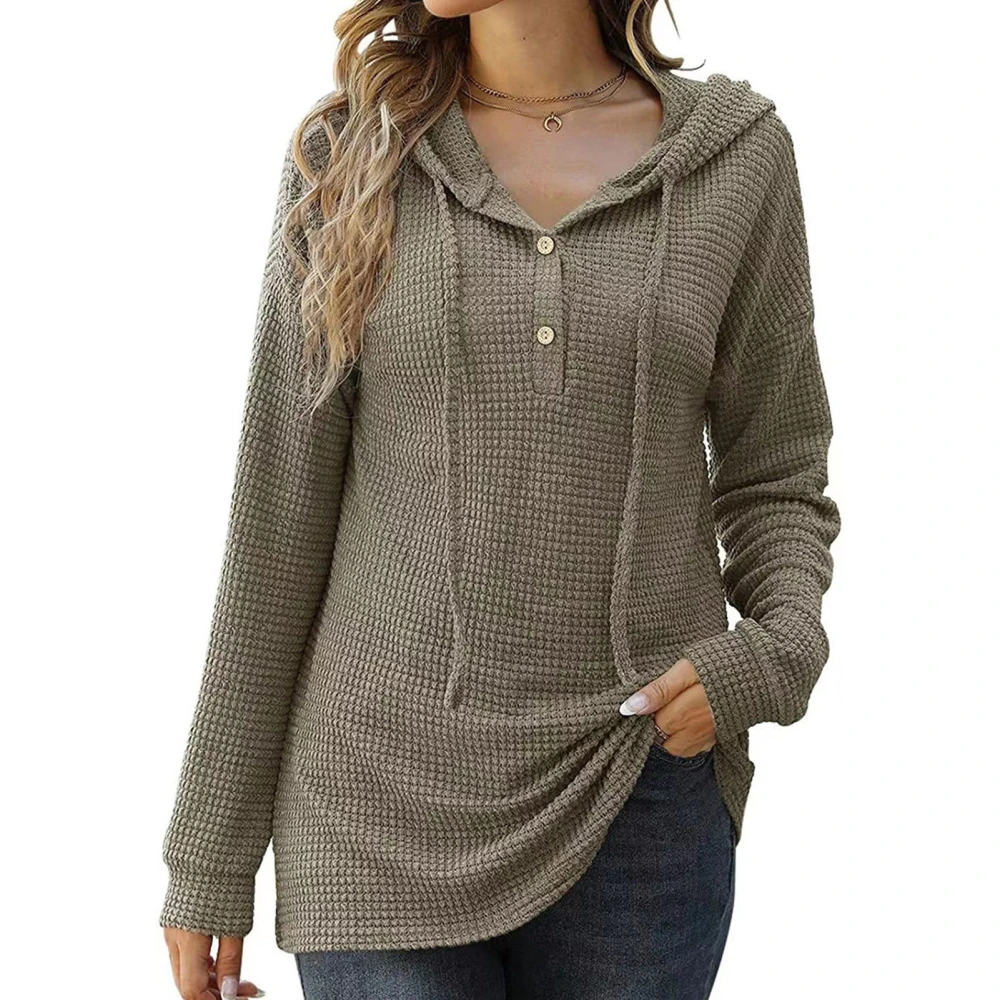 Womans Hoodies Pure Color Drawstring Dropped Shoulder Button Up Women Pullover Hoodie for Party Office Street OD Green XXL