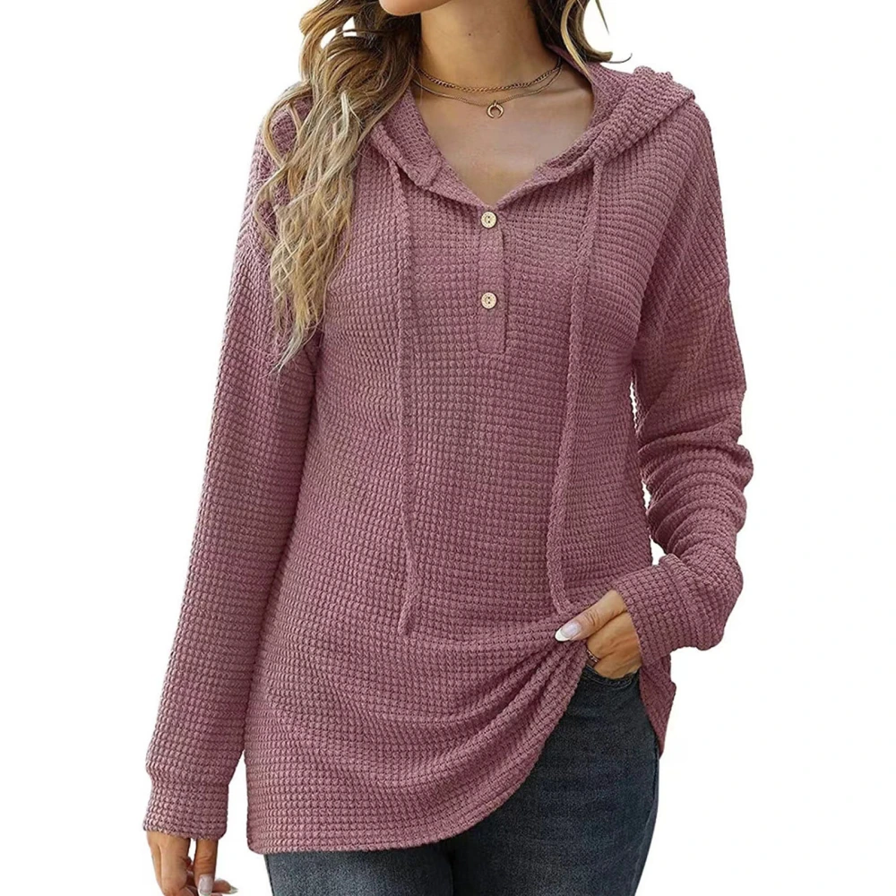 Womans Hoodies Pure Color Drawstring Dropped Shoulder Button Up Women Pullover Hoodie for Party Office Street Dark Red M