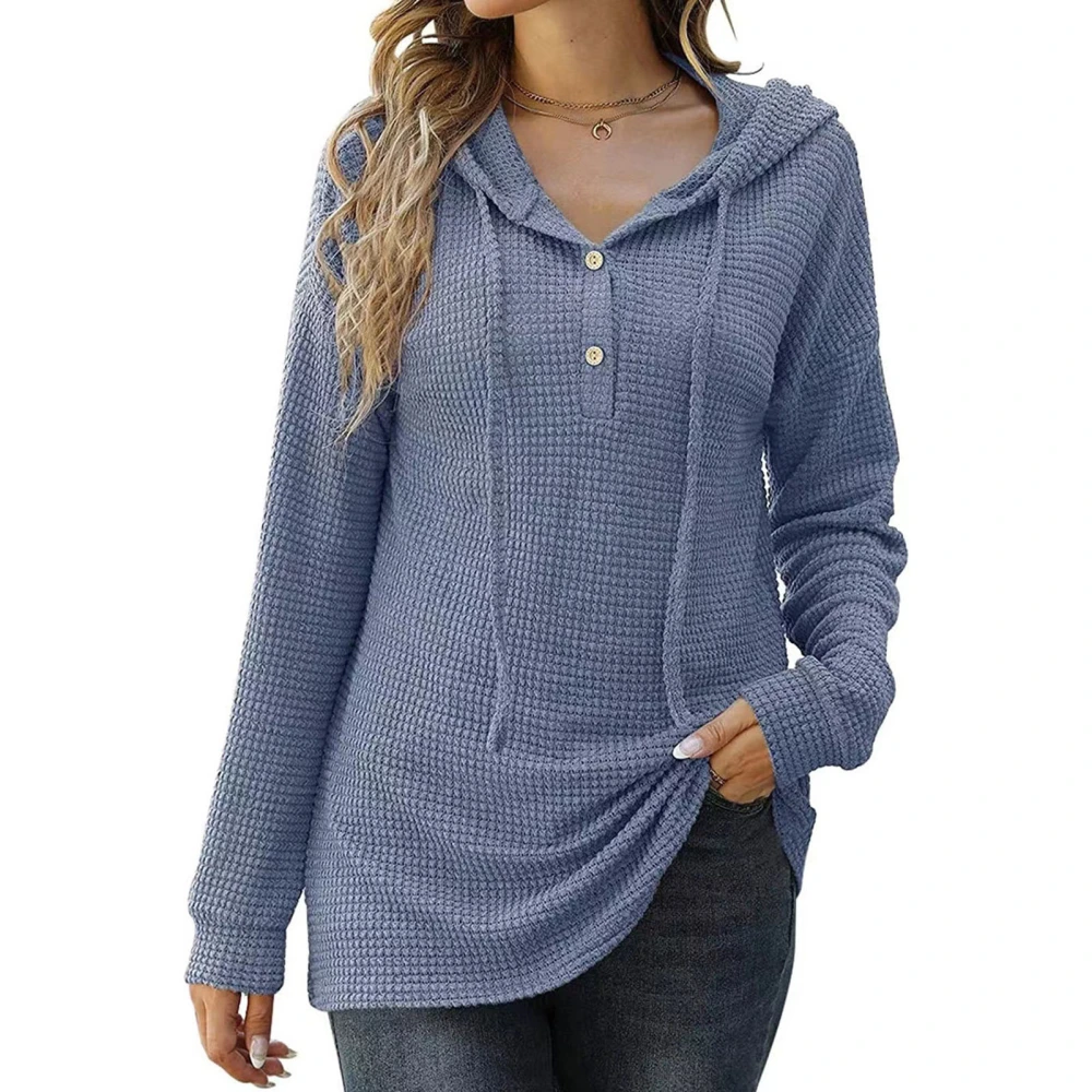 Womans Hoodies Pure Color Drawstring Dropped Shoulder Button Up Women Pullover Hoodie for Party Office Street Blue M