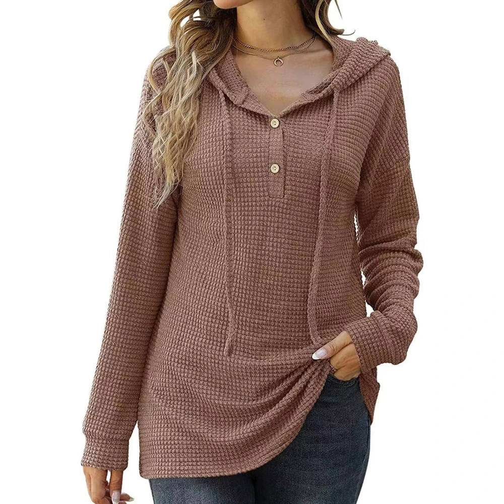 Womans Hoodies Pure Color Drawstring Dropped Shoulder Button Up Women Pullover Hoodie for Party Office Street Brown S