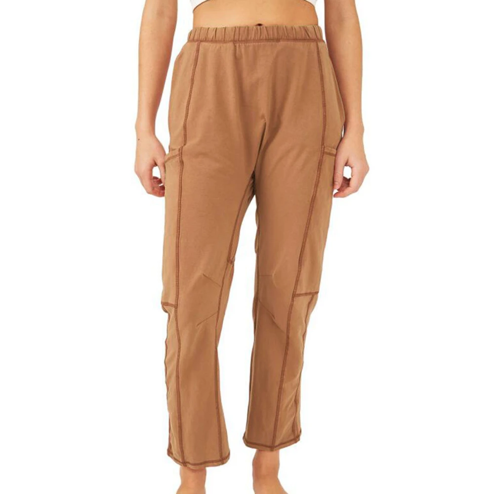 Women Sports Lounge Pants Elastic Waist Large Pockets Split Line Design Fashionable Casual Sweatpants Brown XL