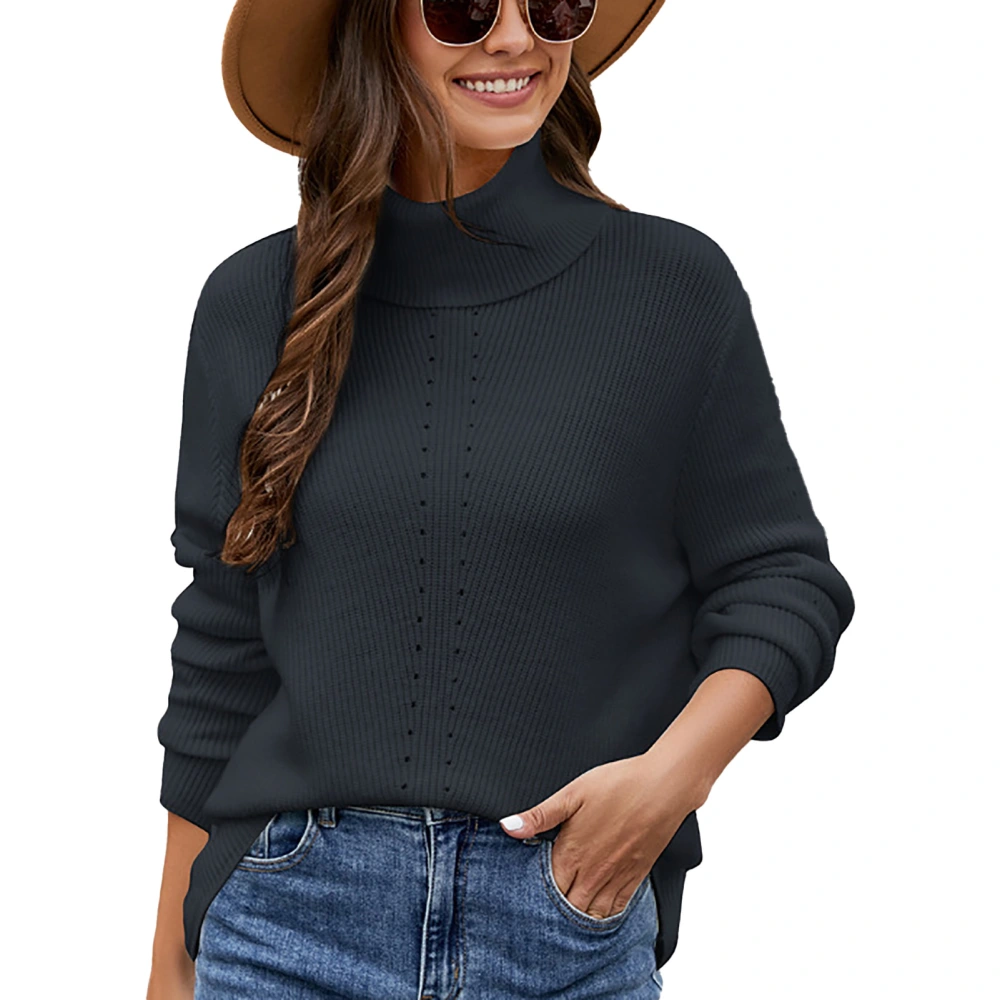 Women Turtleneck Sweater Long Sleeve Comfortable Breathable Women Tops For Vacation Date Office Shopping Dark Gray M