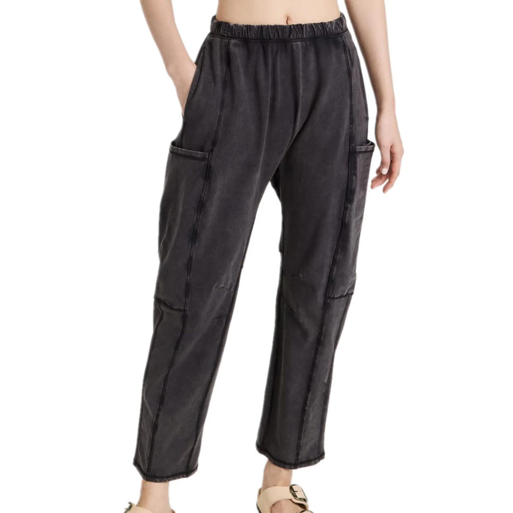 Women Sports Lounge Pants Elastic Waist Large Pockets Split Line Design Fashionable Casual Sweatpants Black M