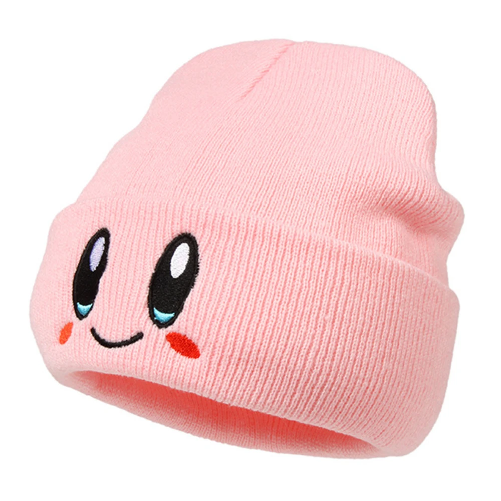 Knitted Hat Cute Embroidered Pattern Warm Lightweight Soft Elastic Acrylic Winter Knitted Cap Pink