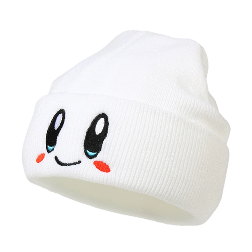 Knitted Hat Cute Embroidered Pattern Warm Lightweight Soft Elastic Acrylic Winter Knitted Cap White